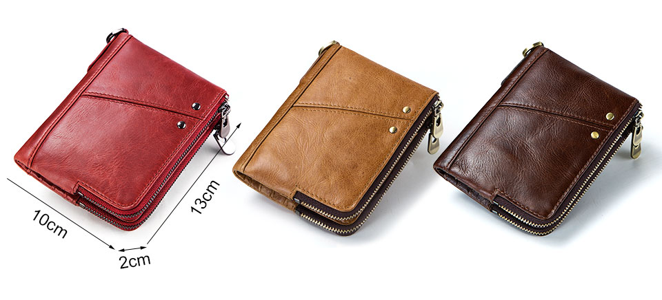 Double Zipper Genuine Leather Slim Wallet with RFID Blocking MT0017