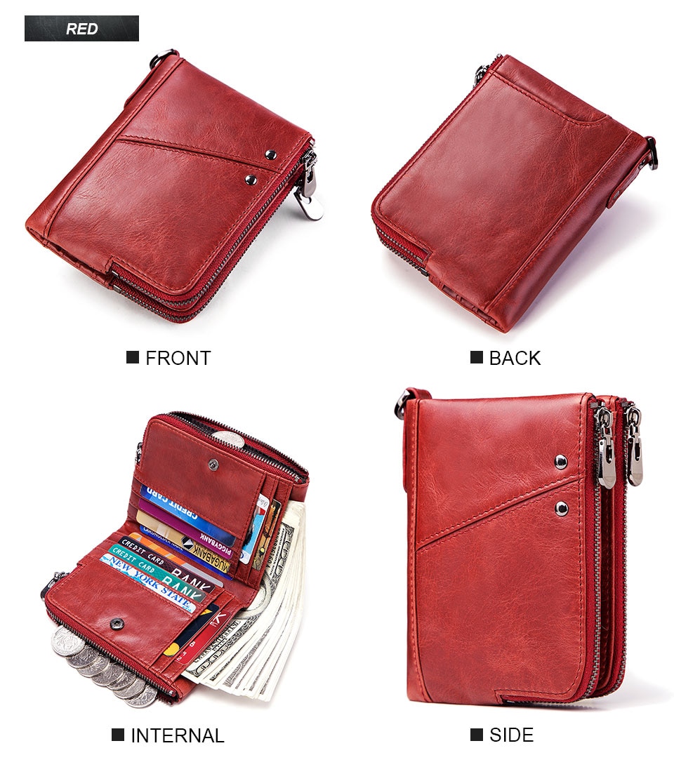 Double Zipper Genuine Leather Slim Wallet with RFID Blocking MT0017