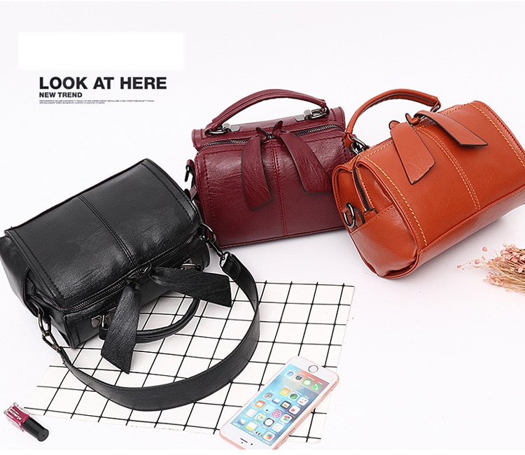 Elegant Boston Handbag Soft Leather Crossbody Bag MT0025